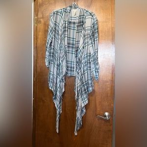 Matilda Jane, waterfall open front, flannel sweater, size L